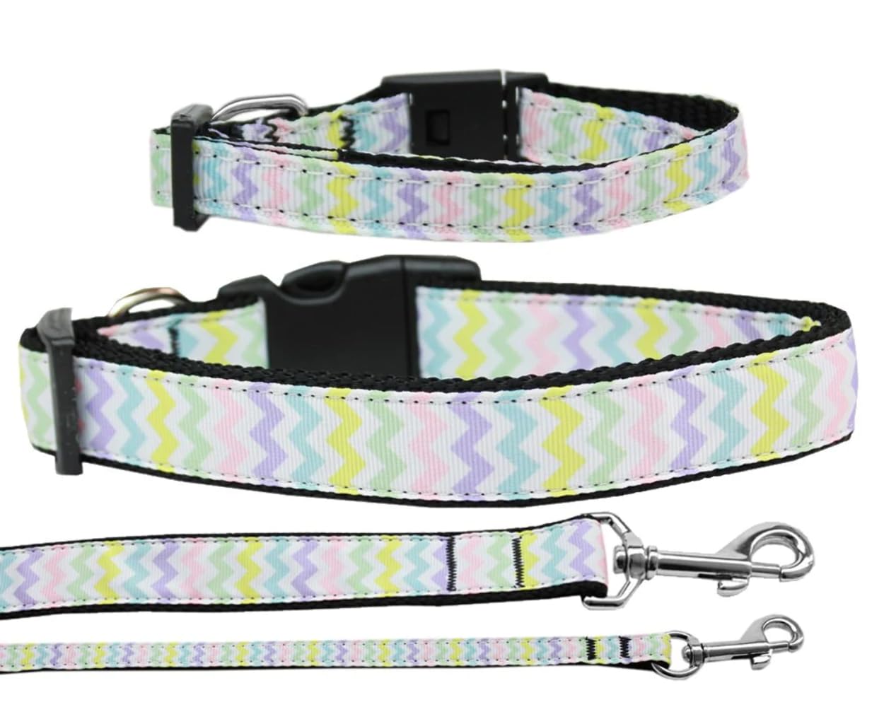 Pet Dog & Cat Nylon Collar or Leash, &quot;Spring Chevron&quot; MD Narrow Collar