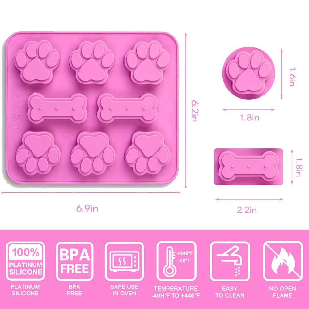 Silicone Puppy Treat Molds Puppy Paw Print & Dog Bone Shaped Molds Dog Treat Molds Used for Baking Chocolate Candy Jelly Ice Cub