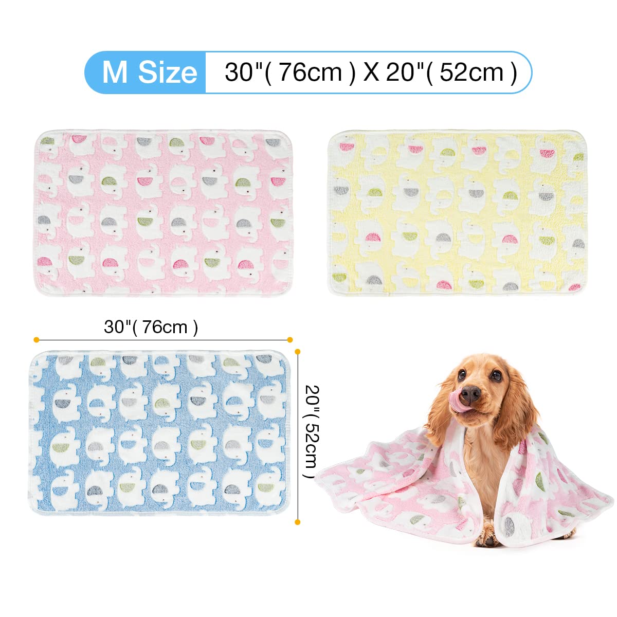 Pet Soft 1 Pack 3 Blankets Pet Blankets For Large Dogs, Fluffy Cats Dogs Blankets For Small Medium & Large Dogs, Cute Print Pet Throw Puppy Blankets 3 Pack (Elephant, 3M)