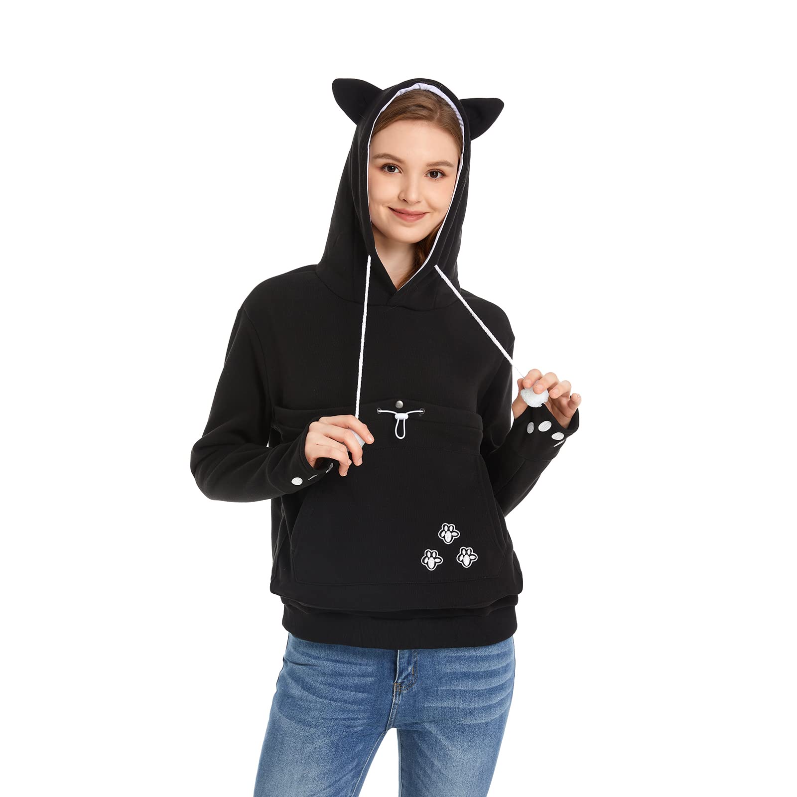 Kei Tomlison Unisex Big Pouch Hoodie Long Sleeve Pet Dog Holder Carrier Sweatshirt, Black-Thick, Large