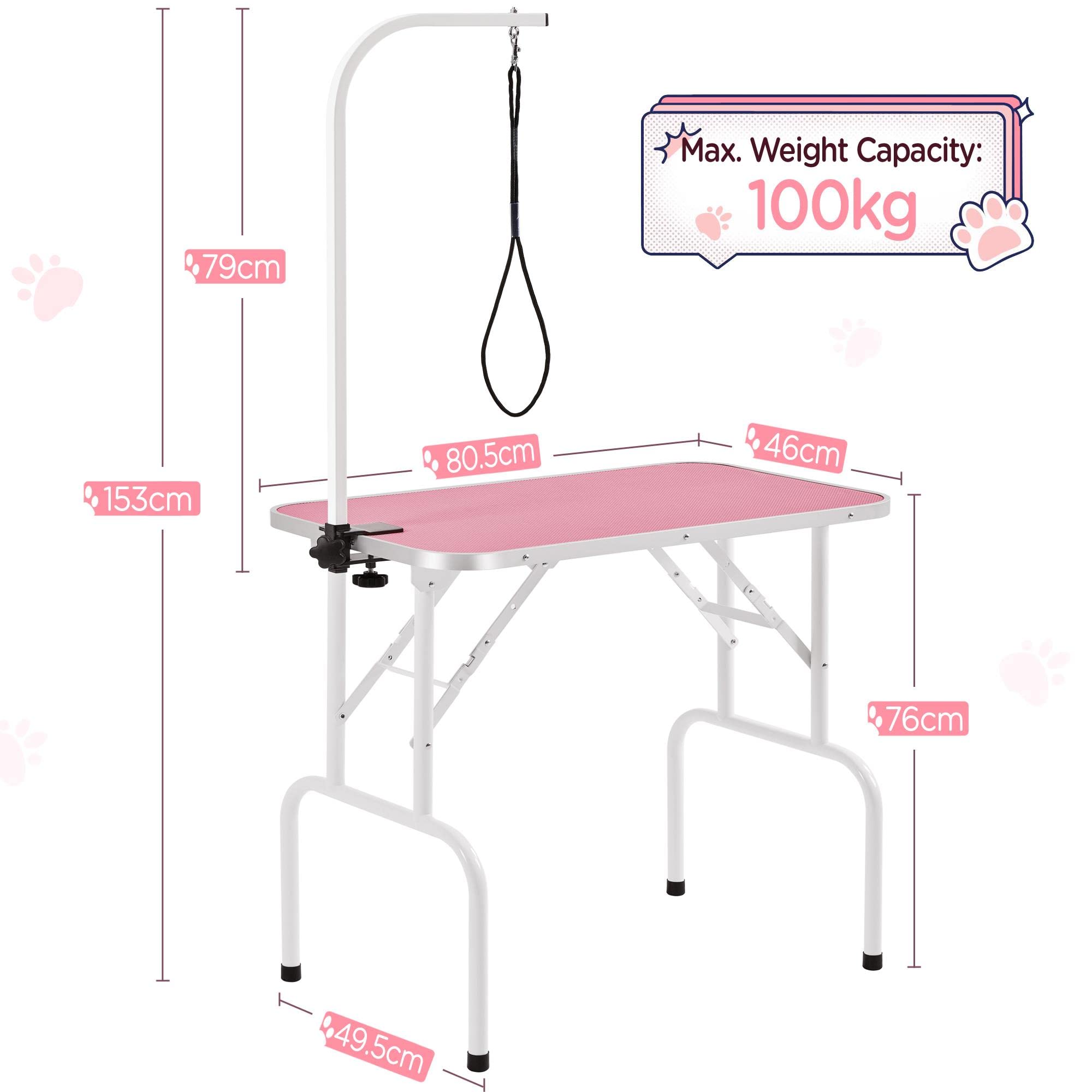 Costoffs Foldable Dog/Cat/Pet Grooming Table Trimming Table With Adjustable Arm Folding Legs&Waterproof Surface Maximum Capacity Up To 100Kg, Pink