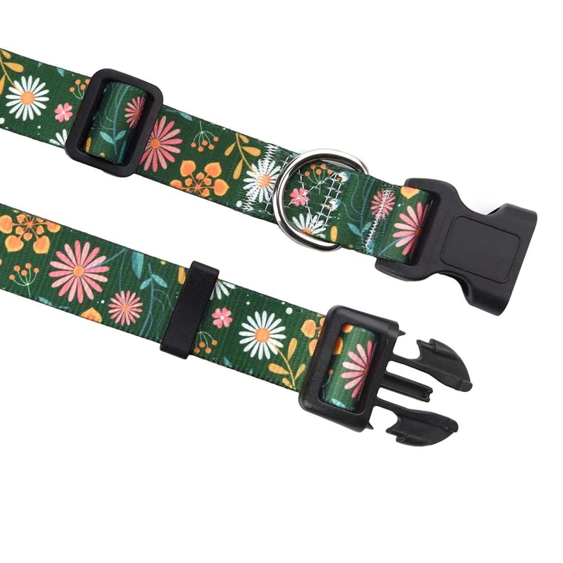 Mihqy Dog Collar With Bohemia Floral Tribal Geometric Patterns - Soft Ethnic Style Collar Adjustable For Small Medium Large Dogs(Dark Green Flower,L)