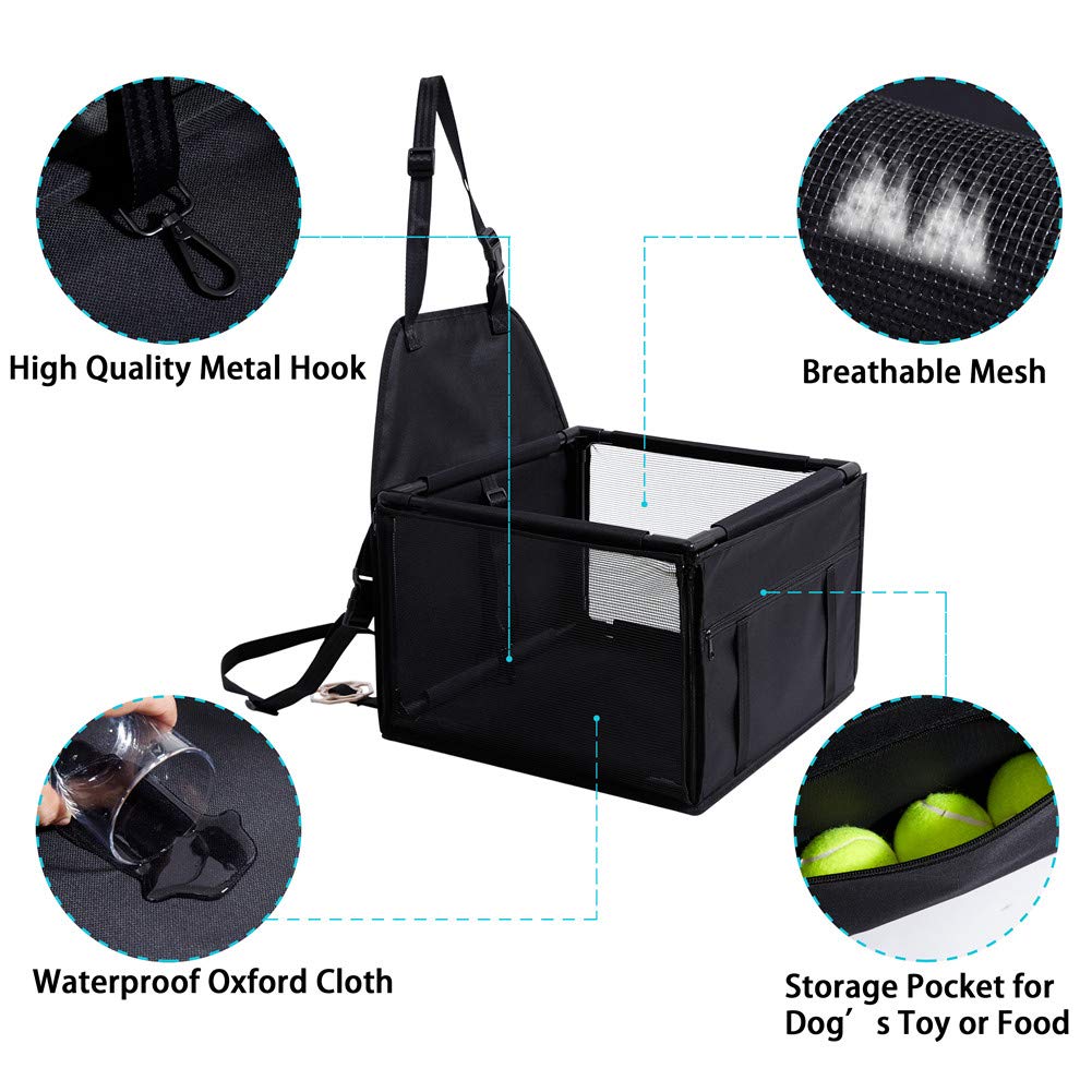 Genorth Small Dog Car Seat Puppy Pet Seats For Cars Vehicles Small Dogs Upgrade Washable Portable Pet Booster Seat For Car With Clip-On Safety Leash,Perfect For Small Pets(Black)