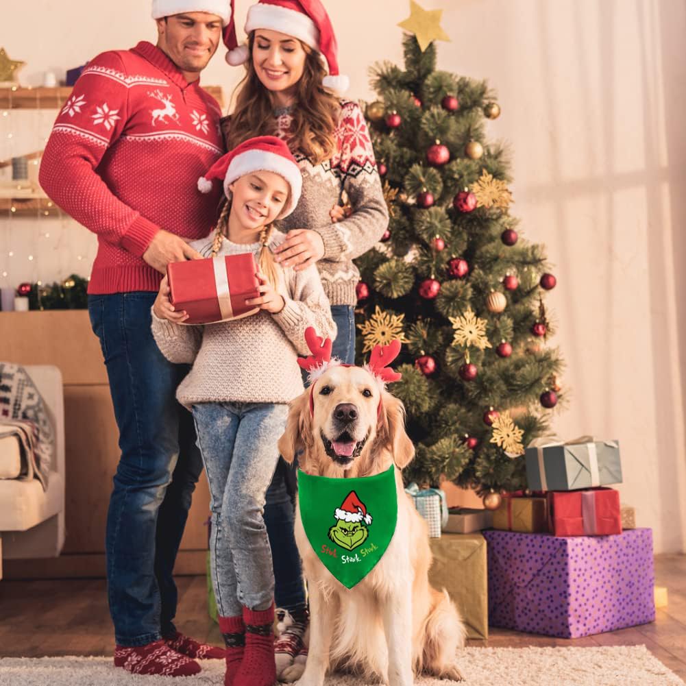 Christmas Dog Bandanas, 2 Pack Merry Christmas Bandanas For Dog Costume, Reversible Christmas Dog Bandana Holiday Dog Scarf Pet