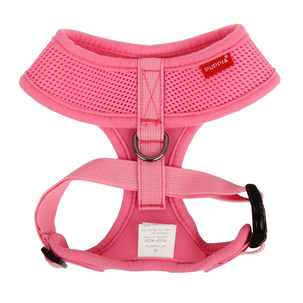 Puppia Soft Dog Harness No Choke Over-The-Head Triple Layered Breathable Mesh Adjustable Chest Belt And Quick-Release Buckle, Pink, Small
