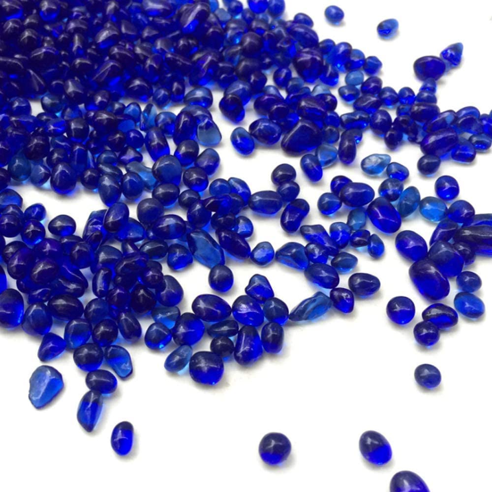 Kiseer Clear Aquarium Glass Stone Bulk 1 Lb Sea Glass Beads Gems Marbles Pebbles Gravel Rock For Aquarium, Fish Tank, Garden, Vase Fillers, Succulent Plants Decor (Blue)