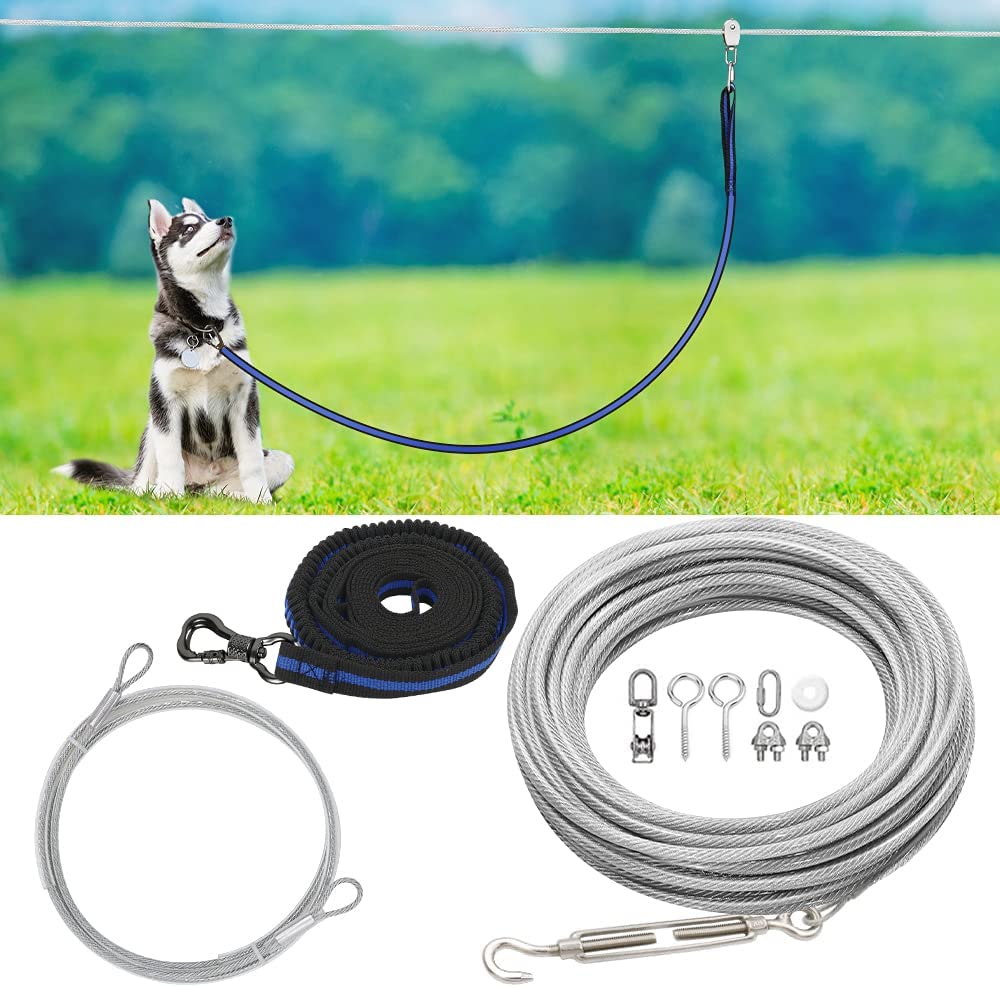 XiaZ Dog Tie Out Cable, 150ft Dog Trolley Runner Cable for Dogs up to 250lbs, Dog Lead for Yard, Camping, Outdoor, with 8 Ft Nyl