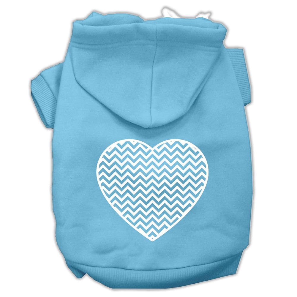 Pet Dog & Cat Hoodie Screen Printed, 'Chevron Heart' Baby Blue 3Xl (25-35 Lbs.)