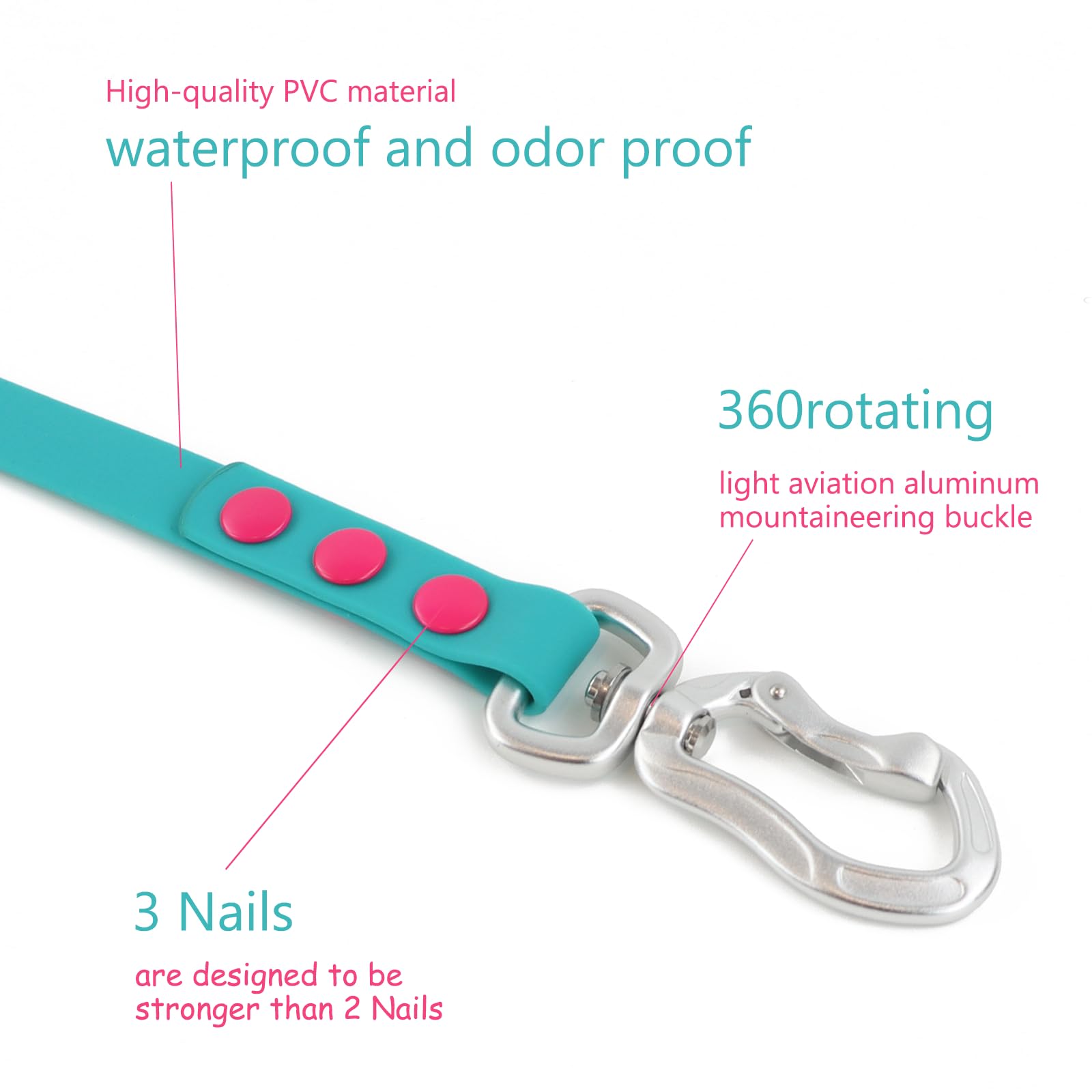 Wolfone Waterproof Dog Leash Carabiner Leash For Dogs Soft Handle Easy Care 5Ft*15Mm*2.0Mm Viridian Green