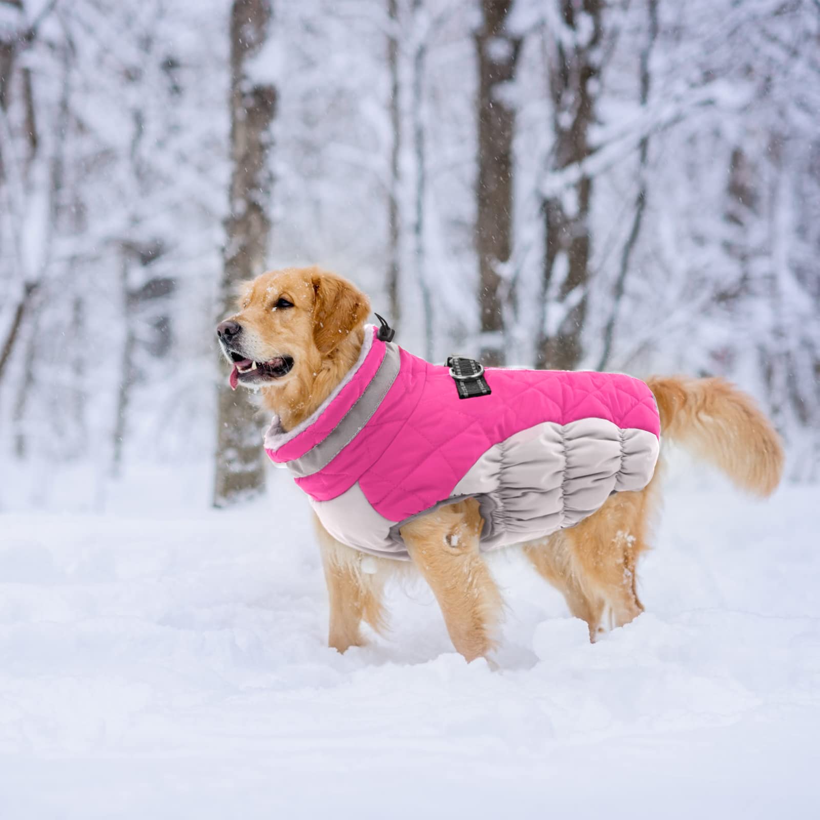 Lelepet Warm Dog Winter Coat Dog Coat Fleece Dog Jacket With Harness Windproof Dog Cold Weather Coats Reflective Turtleneck Large Dog Coat With Zipper Waterproof Dog Coat For Small Medium Large Dogs