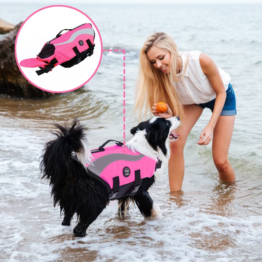 Emust Dog Life Vests, Adjustable Dog Life Jackets For Small Dogs With Enhanced Buoyancy, Small Dog Swim Vest With Durable Rescue Handle, Pink,Xs