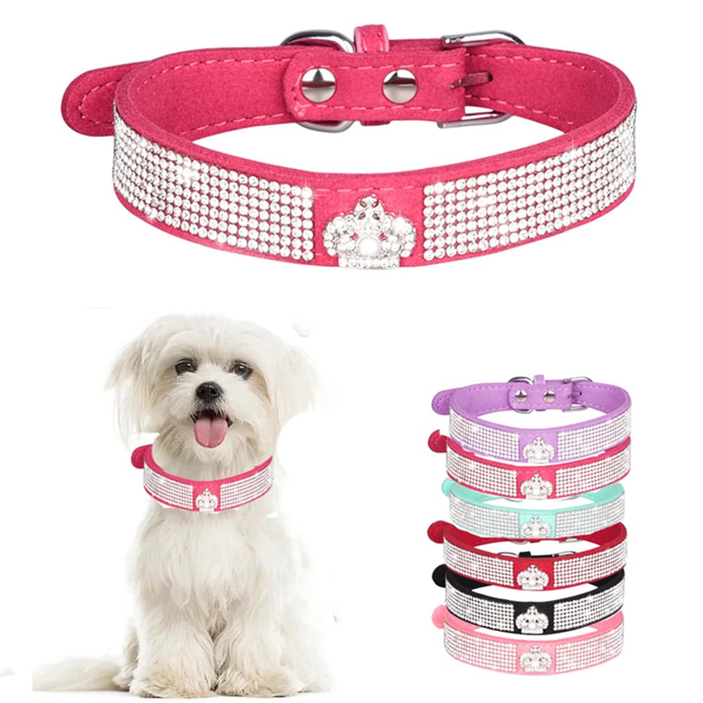 Hot Pink Dog Collars For Large Dogs Girl, Diamond Dog Collar Rhinestone Bling Pretty Jewel Glitter Sparkly Pet Collars For Xxs X
