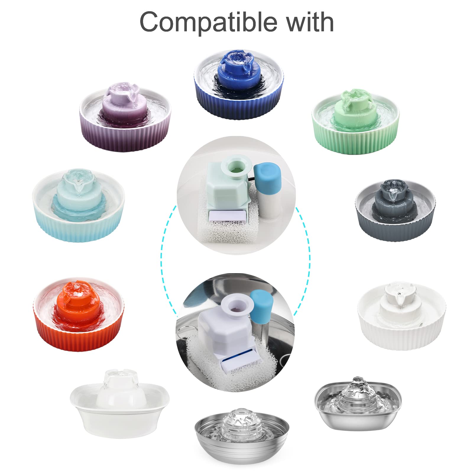 Wonder Creature Cat Fountain Filter For Aurora, Cupcake And 360?Stainless Steel Cat Water Fountain, 8 Carbon Filters 2 Foam Filters Ceramic Cat Fountain Water Dispenser Dog Fountain Filters Pack