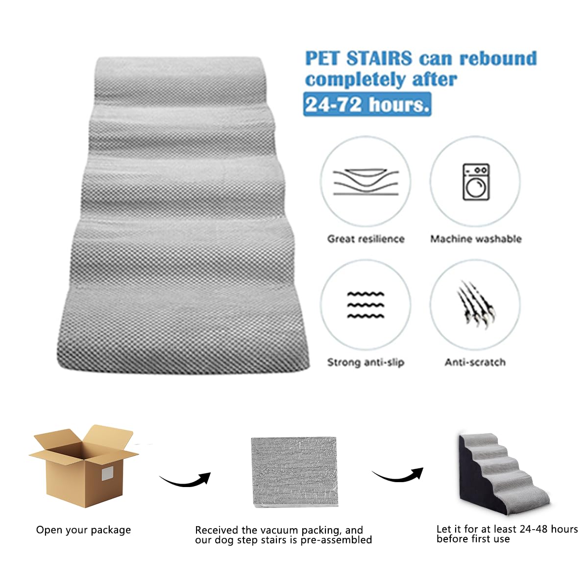 Dog Stair Steps/Ramps for High Beds 24 inches Tall, 5-Step Slope Dog Stairs for Couch/Bedsides 25-28 inches, Pet Stairs for Smal