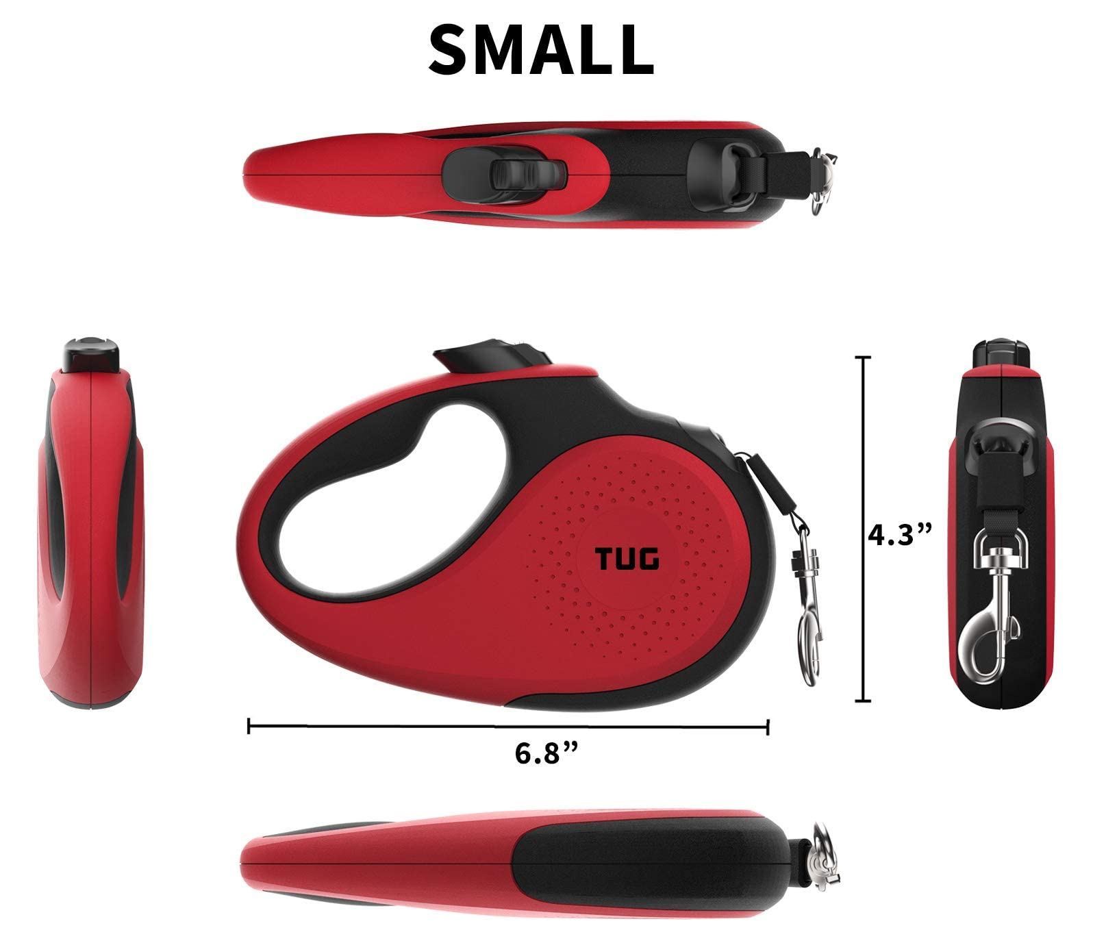 Tug 360 Tangle-Free Retractable Dog Leash With Waste Bag Dispenser (Small, Red)