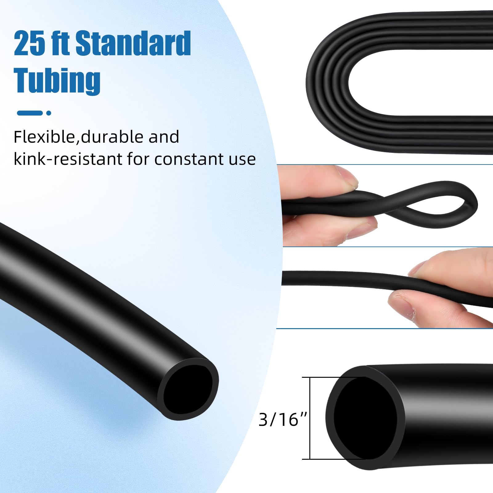 Aquaneat 25 Feet Aquarium Airline Tubing, Standard 3/16” Tubing For Fish Tank Air Pump (Black)