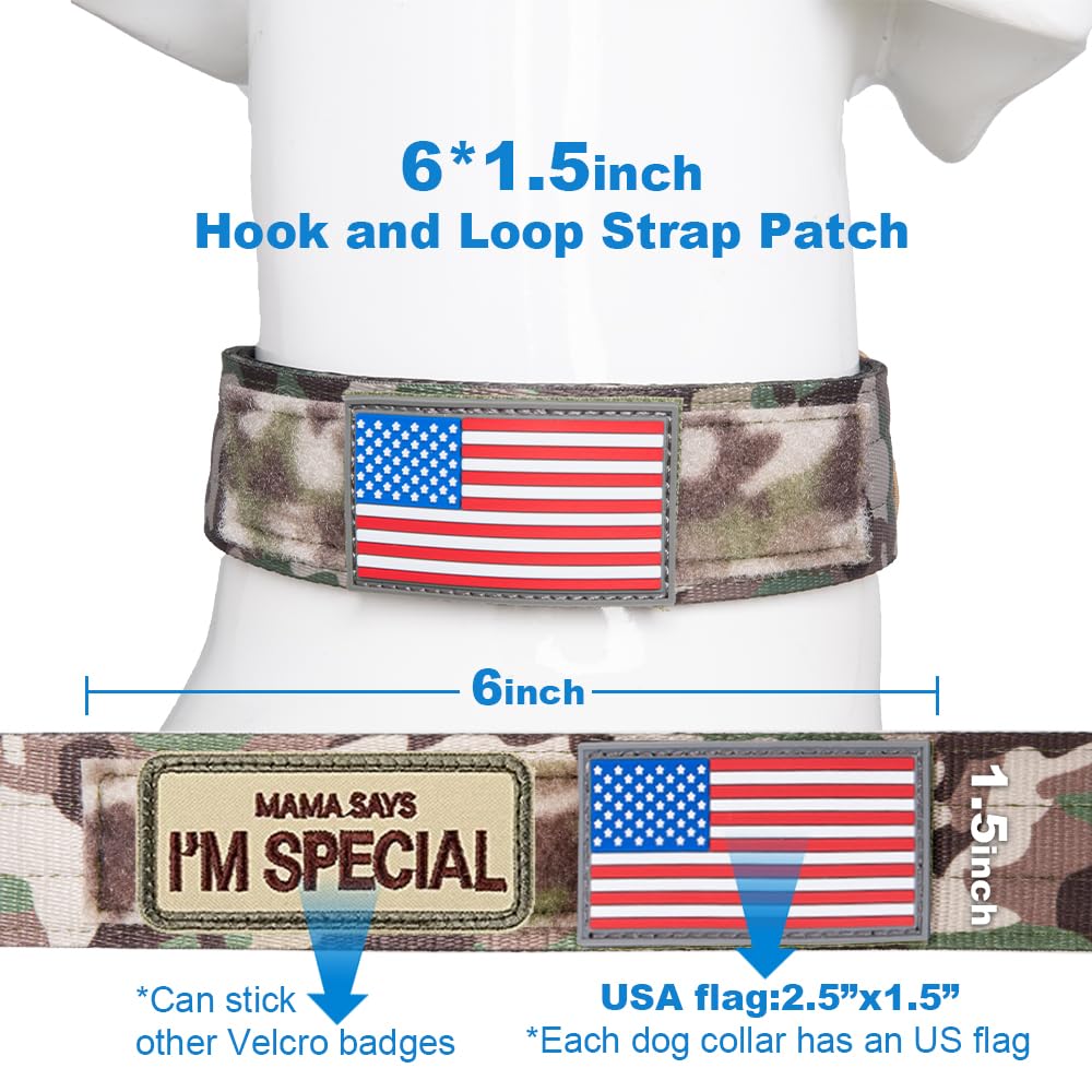Tspro Camo Dog Collar Tactical Dog Collar Military Dog Collar Working K9 Dog Collar With Metal Buckle And Usa Flag Patch For Large To Extra Large Dogs(Camo Green-L)