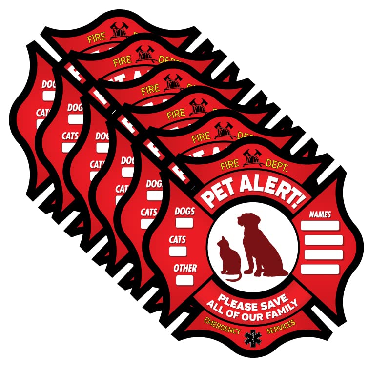Pet Alert Stickers- Fire Safety Alert And Rescue (6 Pack) - Save Your Pets Encase Of Emergency Or Danger Pets In Home For Window