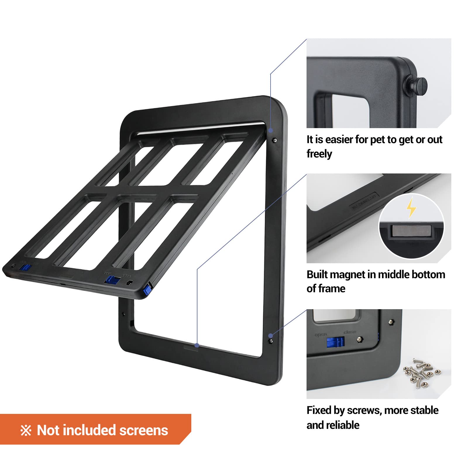 Namsan Screen Cat Door For Sliding Door 8.2 X 9.6 Inches Entrance Screen Pet Door For Small Dogs Cats Magnetic Automatic Closure Gate