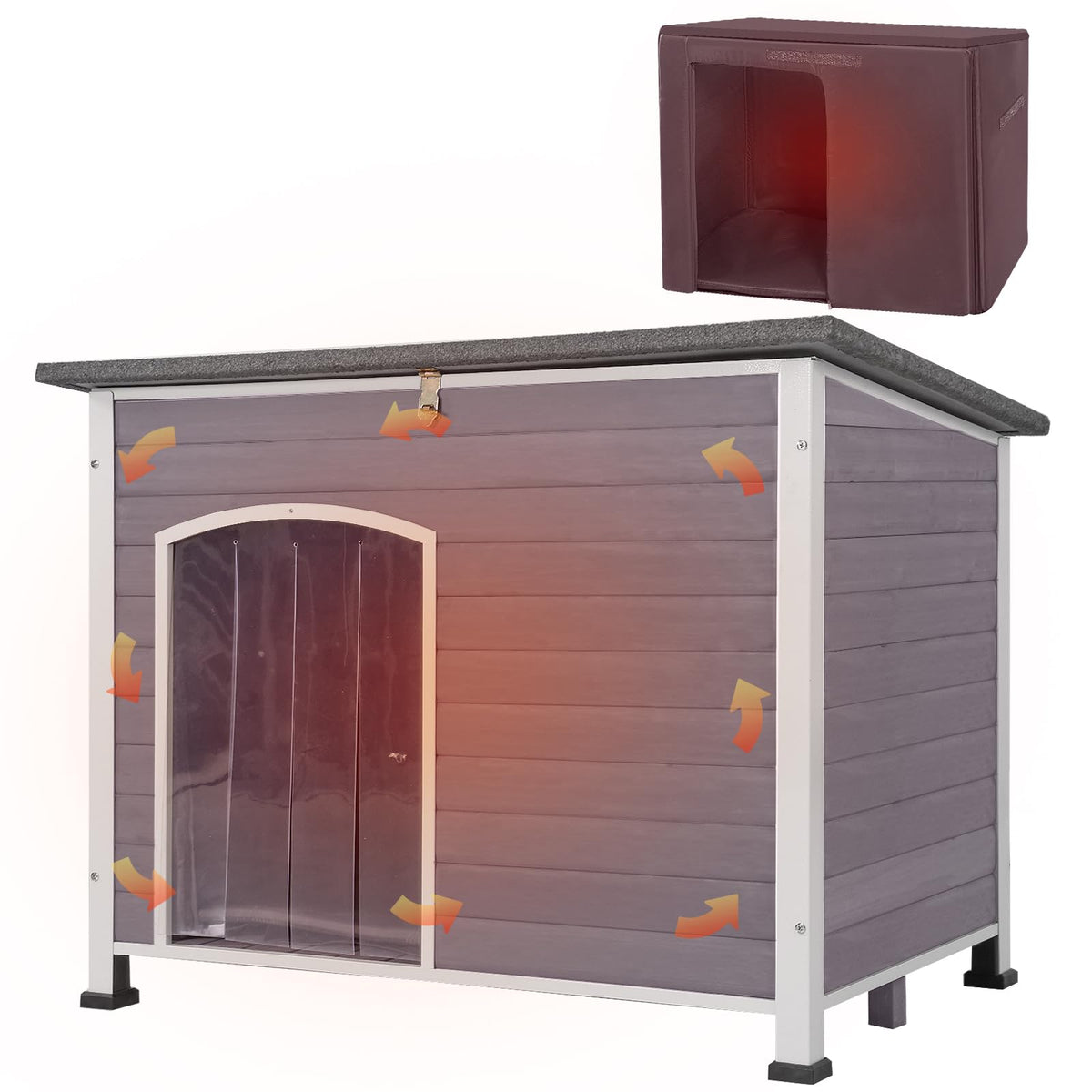 Aivituvin Dog House With Insulated Liner For Winter, Waterproof Heated Dog Kennel For Small Medium Large Dog With All-Around Iro