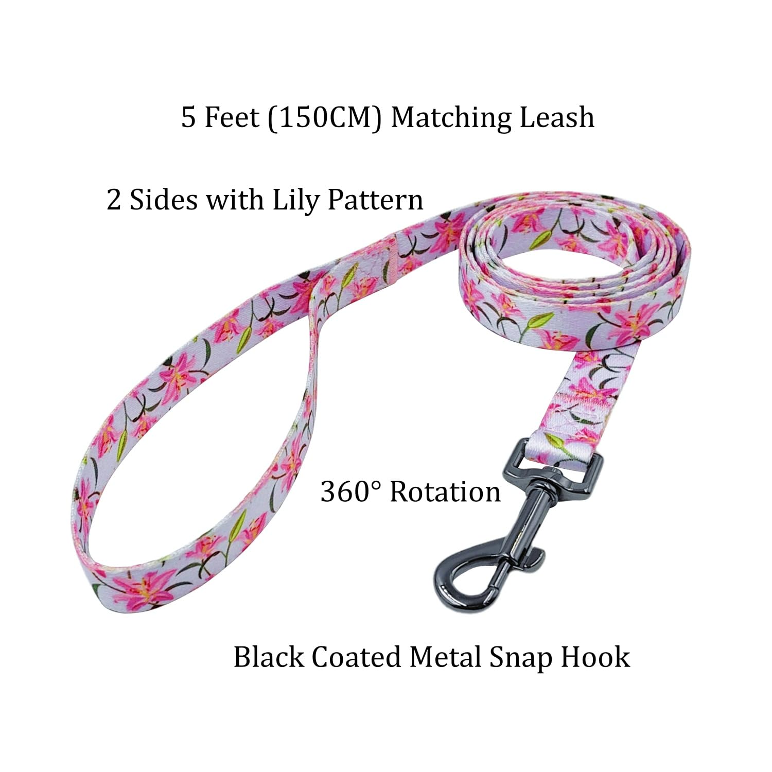 Olahibi Dog Collar And Leash Set, Lily Floral Pattern, Polyester Material, 5Ft Leash, For Large Dogs.(L, Purple Lily)