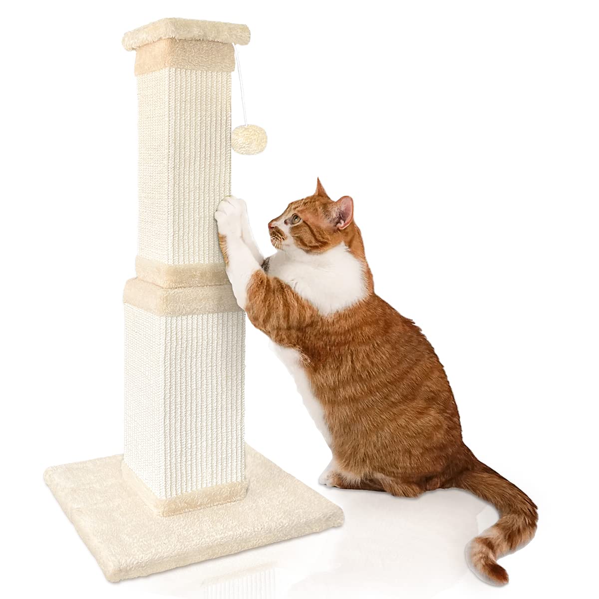 Agym Cat Scratching Post, 32 Inch Cat Scratching Post For Large Cats, Scratching Posts For Indoor Cats Adults, Cat Scratch Post With Nature Sisal, Beige