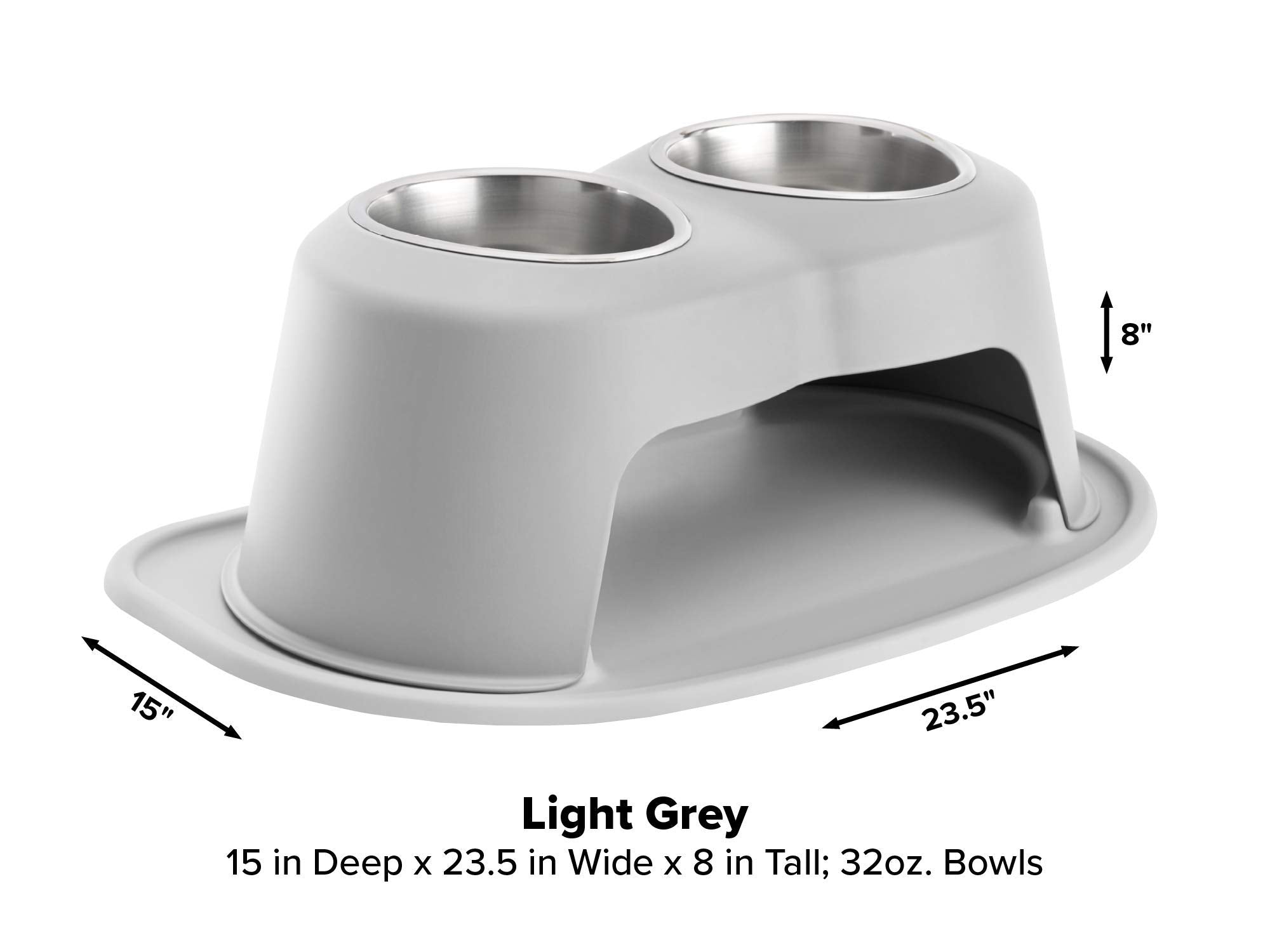 Weathertech Double High Pet Feeding System - Elevated Dog/Cat Bowls - 8 Inch High Light Grey (Dhc3208Lglg)