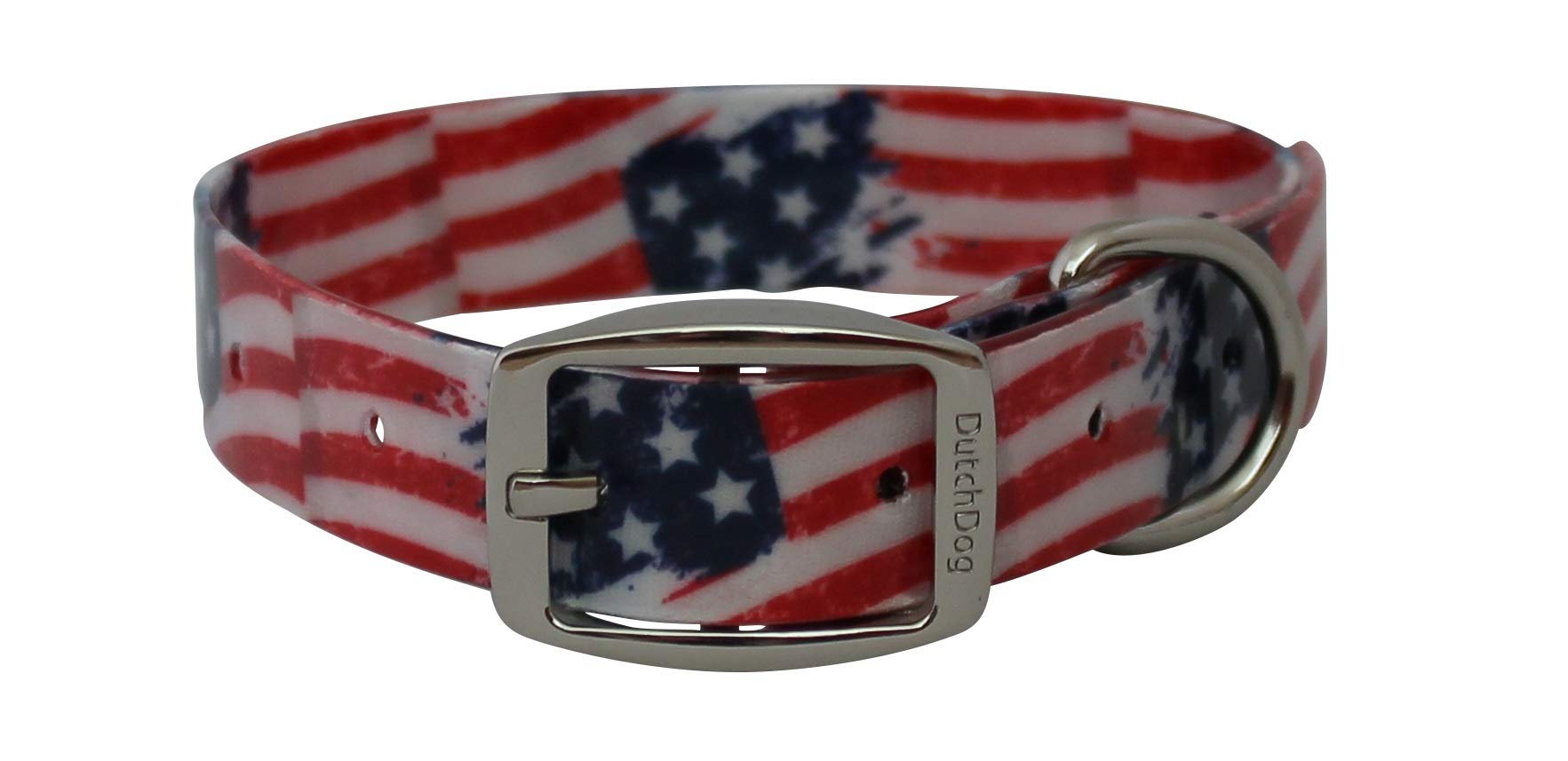 Dutchdog Amsterdam Waterproof Dog Collar Stars & Stripes 16-25', Red/Blue/White (Ddclss25)