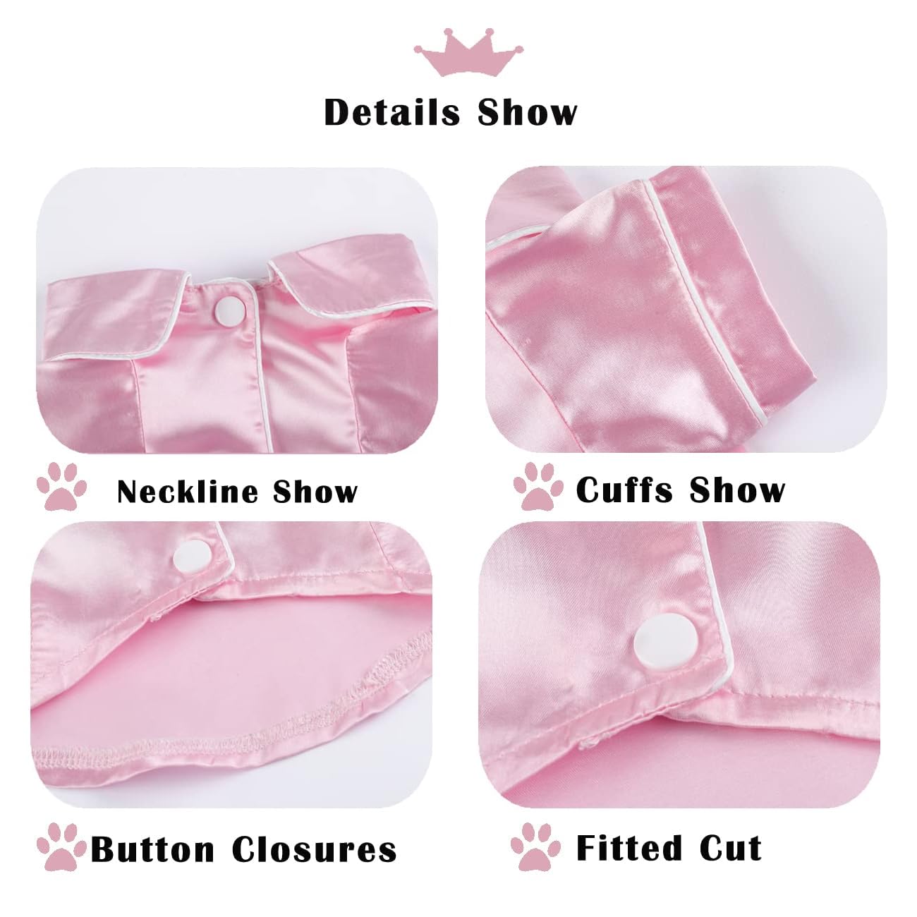 Dog Lapel Silk Sleepwear Soft Two-Legged Shirt Outfit For Small Girl Dogs Christmas Holiday Birthday Party (Pink, S)