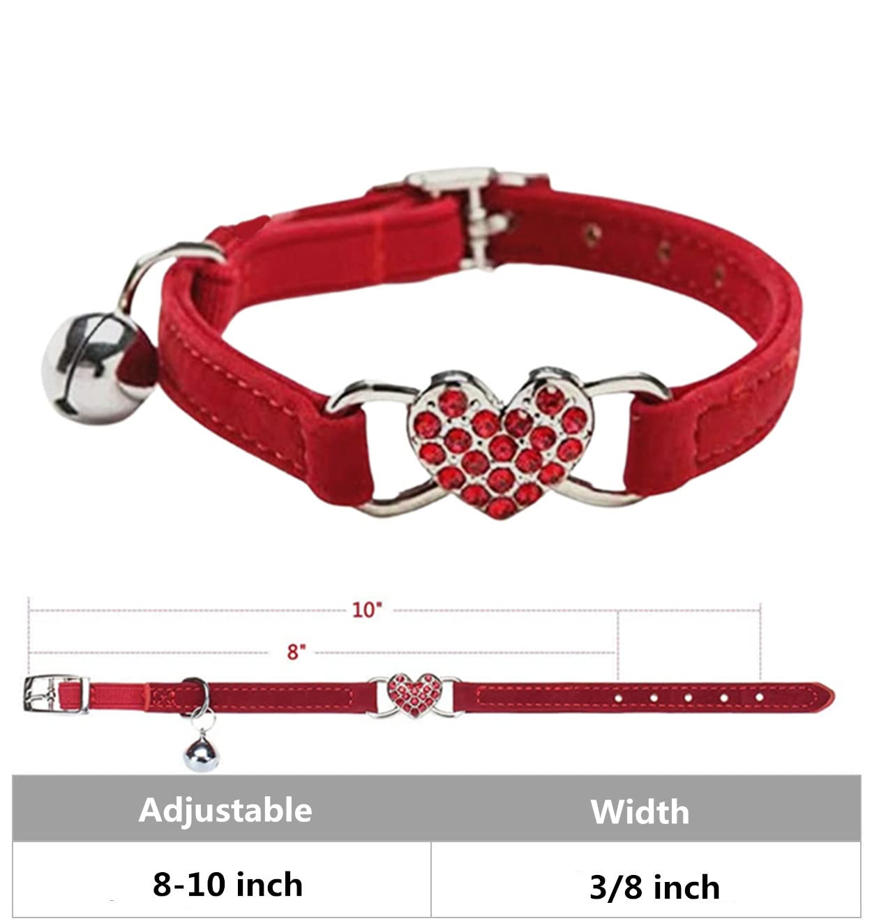 Wdpaws Heart Bling Cat Collar With Safety Belt And Bell Adjustable 8-10 Inches For Kitten Cats (Red)