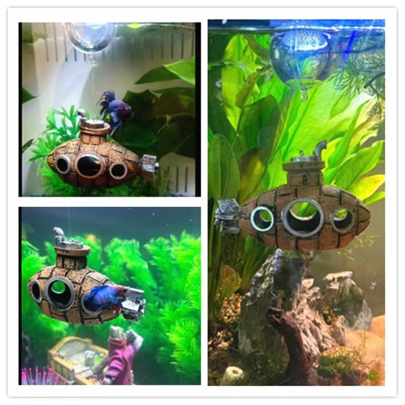 kawosun Floating Fish Tank Decoration Cute Retro Submarine Aquarium Decoration, Safe Fish Toy Betta Cichlid Gold Fish Shrimp Her