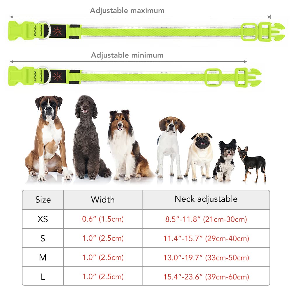 Yfbrite Light Up Dog Collar, Rechargeable Led Dog Collar, Flashing Dog Collar, Adjustable Reflective Dog Collar Safety Glowing At Night (Green, Large)