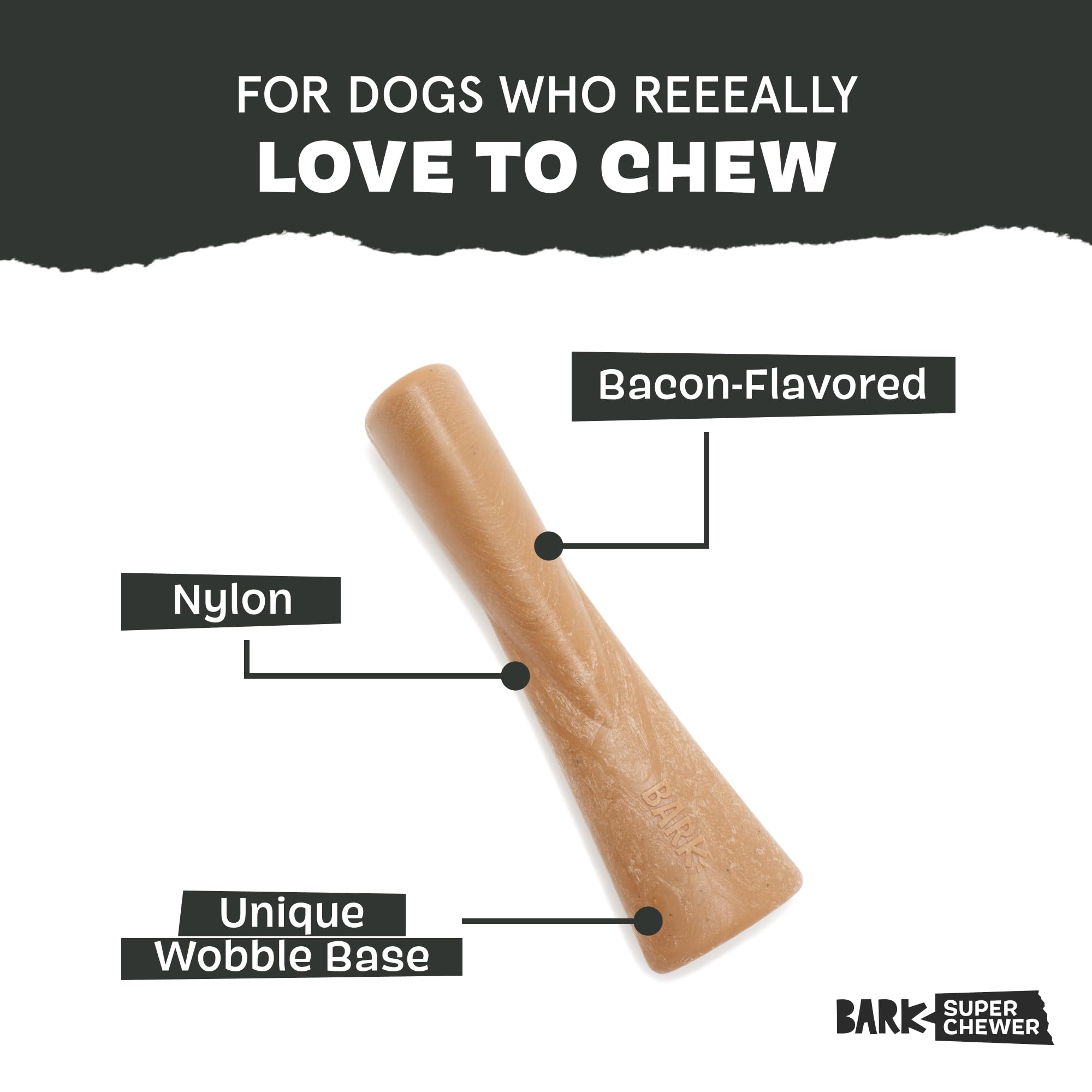 Barkbox Super Chewer Tough Dog Chew Toys For Aggressive Chewers, Dental Stimulating (Bacon Bone - Large)