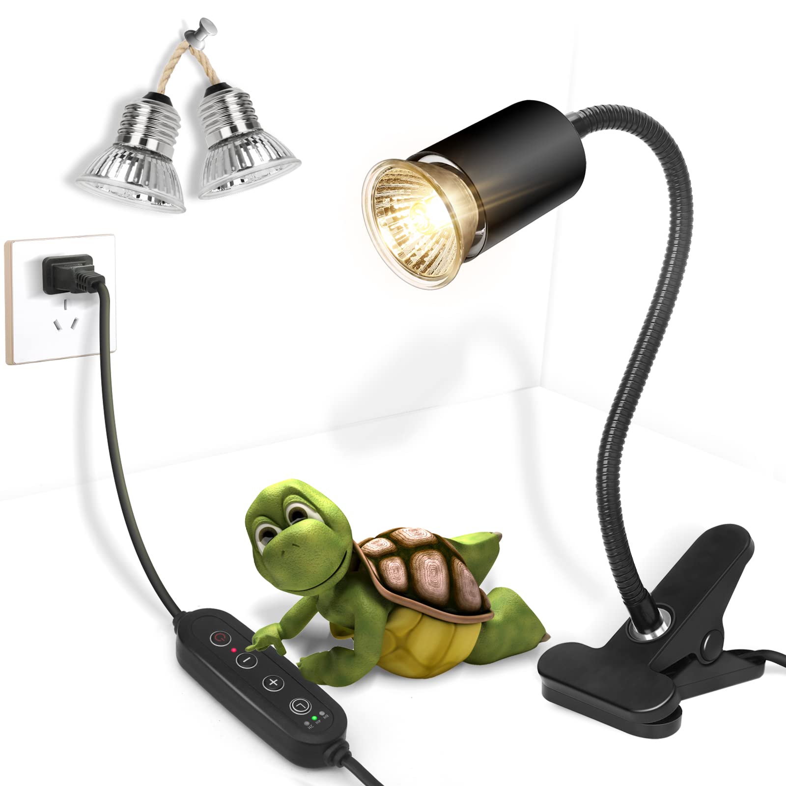Fischuel Reptile Heat Lamp,Timed Heating Lamp With Clamp, Adjustable Habitat Basking Heat Lamp,Uva/Uvb Light Lamp 360 Rotatable 
