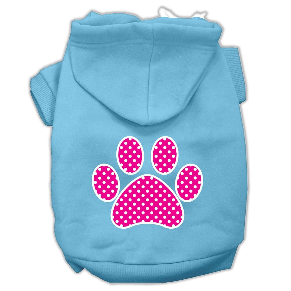 Pet Dog & Cat Hoodie Screen Printed, 'Pink Swiss Dots Paw' Baby Blue Md (6-10 Lbs.)