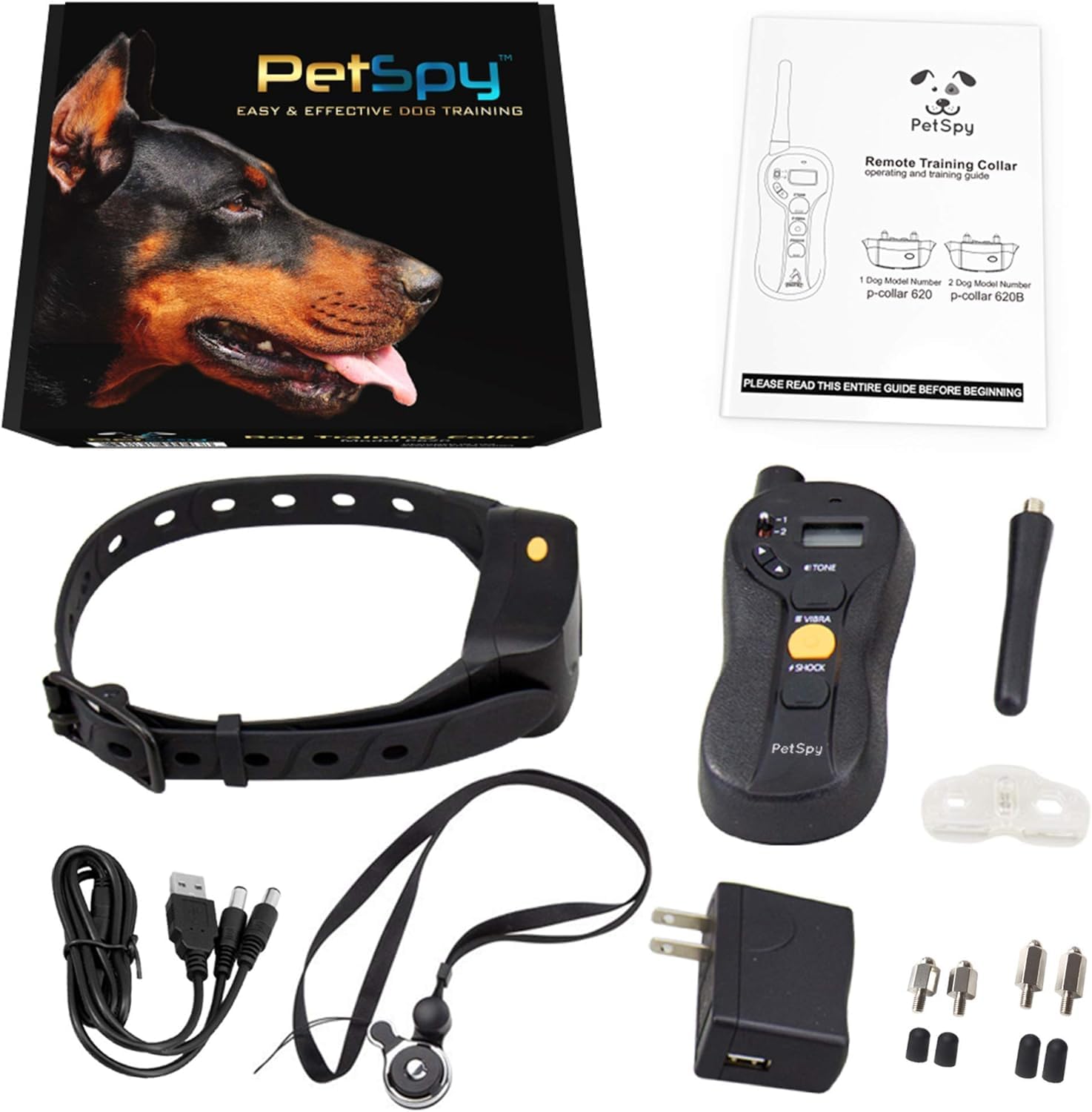 Petspy Shock Collar For Dogs-Waterproof Dog Shock Collar With Remote Control,Vibration,Electric Shock,Beep-E Collar For Dogs Tra