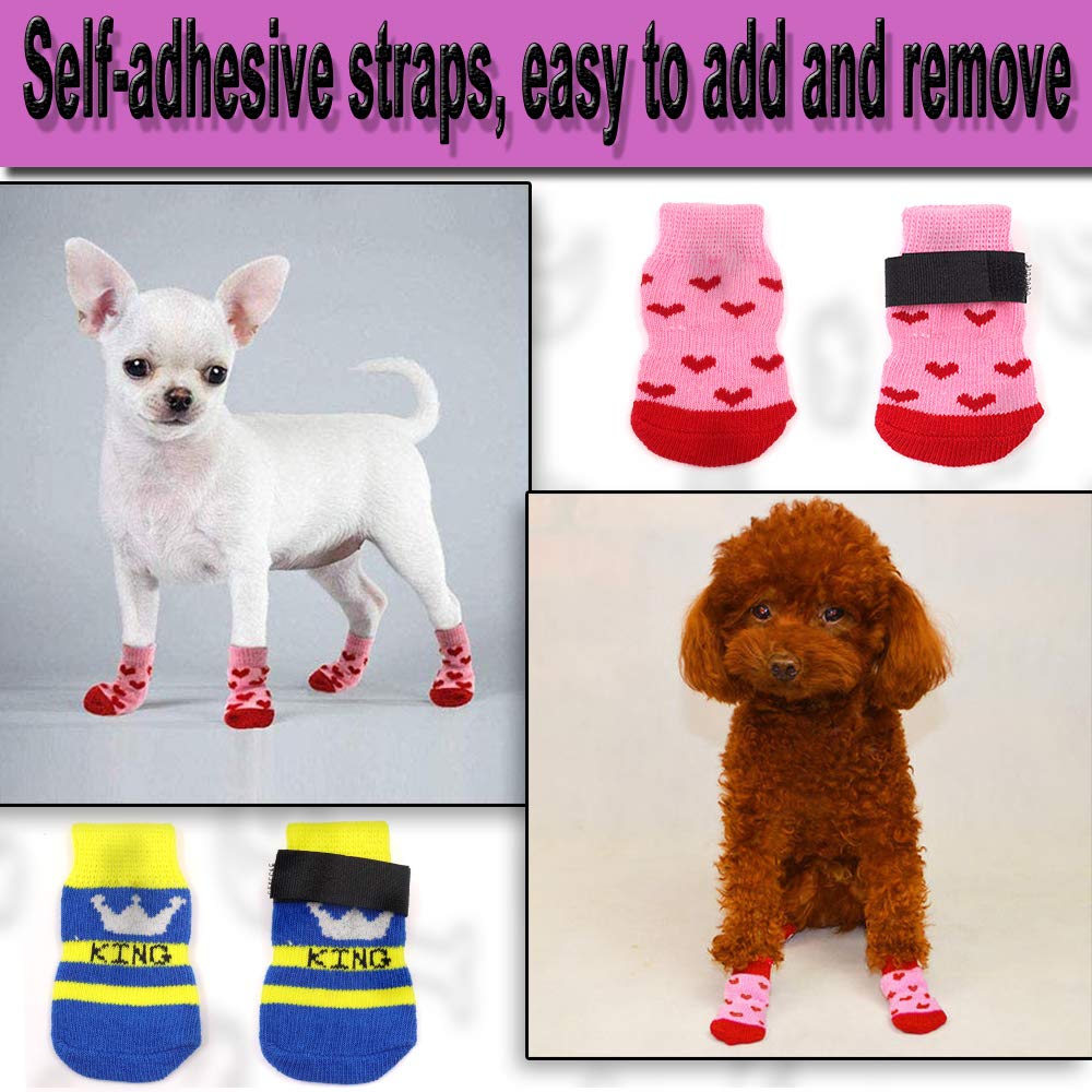4 Pairs Anti-Slip Dog Socks And Cat Socks With Rubber Reinforcement And 8 Small Straps, Indoor Wear Pet Paw Protector For Hardwood Floors Cat Dogs Style 3 (M)