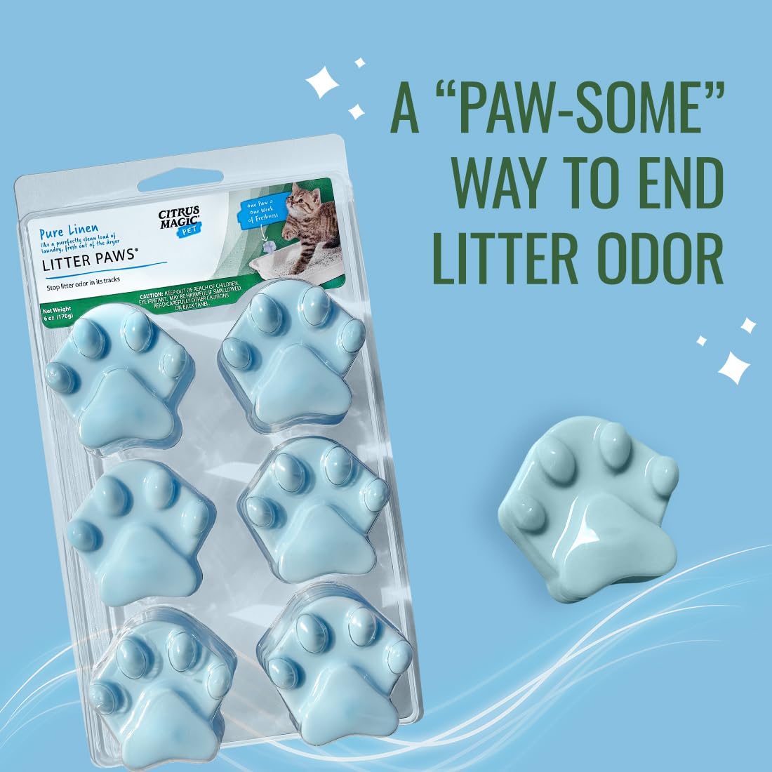 Citrus Magic Pet Odor Control Paws For Litter, Fresh Linen, 6-Count, Pack Of 2