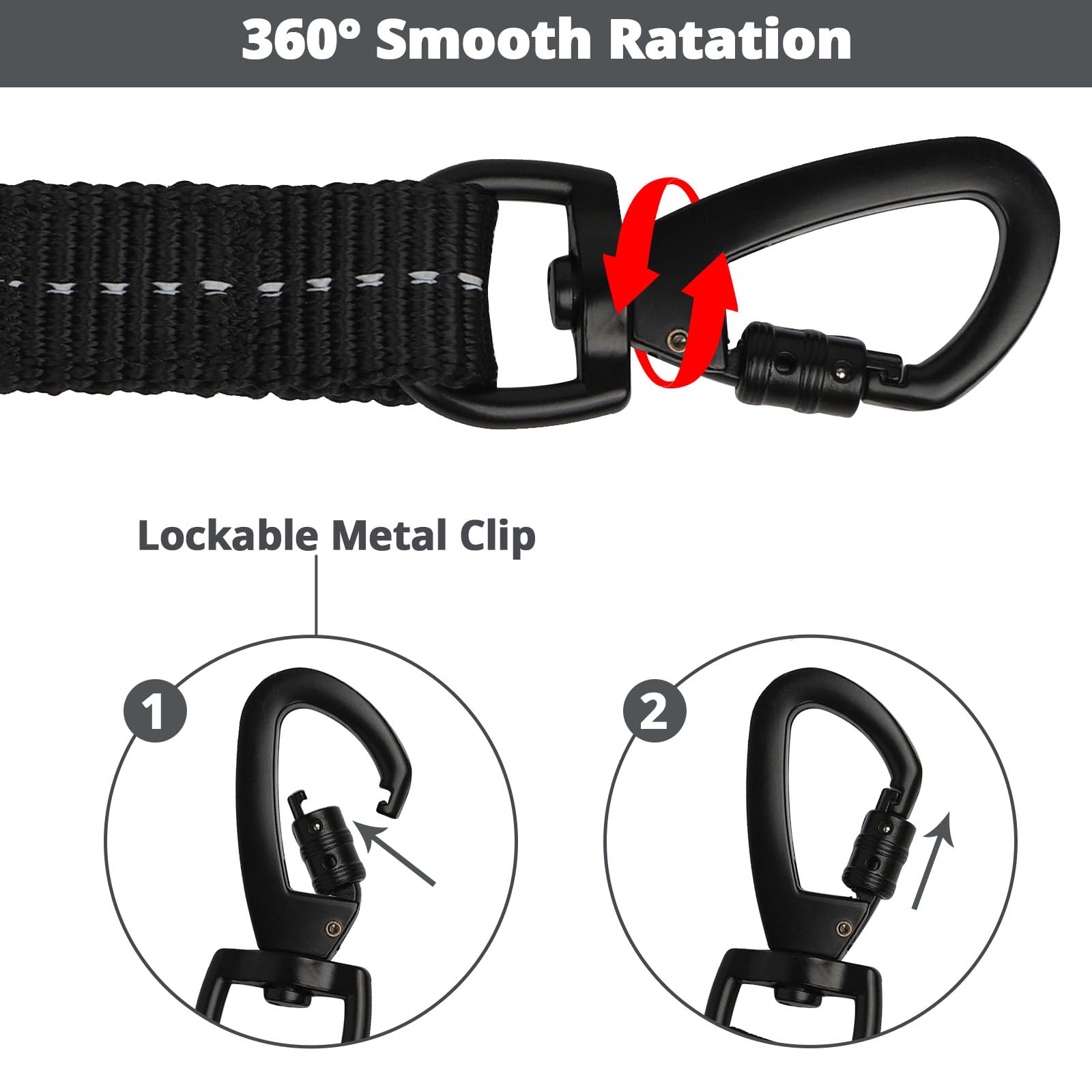 Jenico Long Dog Leash 10Ft: Heavy Duty Rope Leashes For Dogs Training With Swivel Lockable Hook Reflective Threads Bungee And Padded Handle - Dog Lead For Large Small Medium Dogs Outside Walking