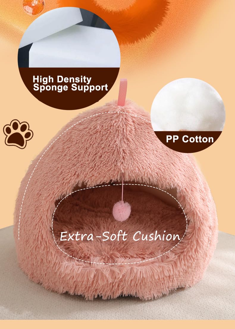 Cat Bed Cave, Kitten Beds For Indoor Kittens, Cute Cat Bed, Soft Plush Fur Kitten Bed, Fluffy Pet Cave Non-Slip, Anti Anxiety Fo