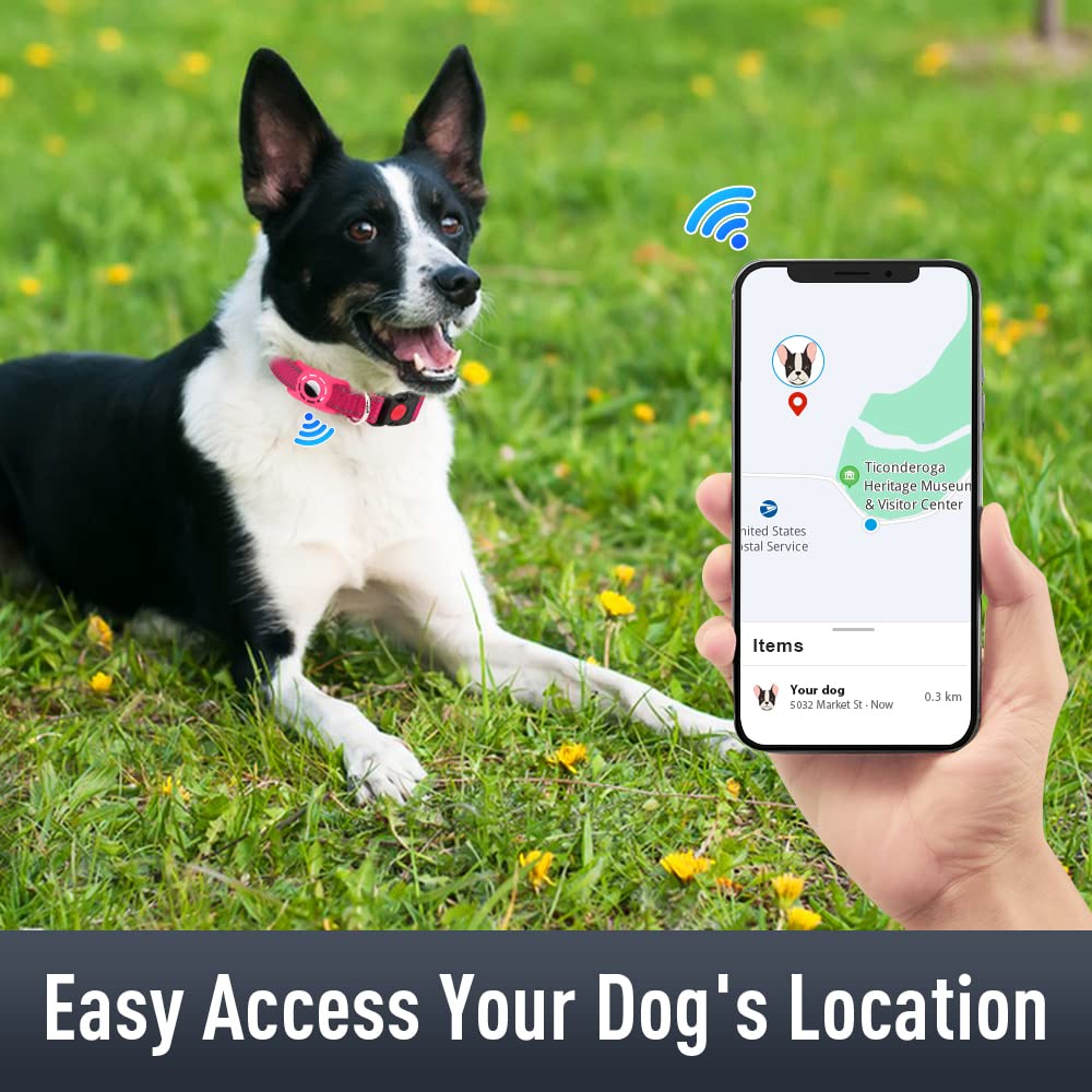 Erbine Airtag Dog Collar For Medium Dogs, Reflective Dog Collars With Airtag Holder, Soft Padded & Safety Locking Buckle, Nylon Pet Collar Adjustable For All Breeds, Hotpink