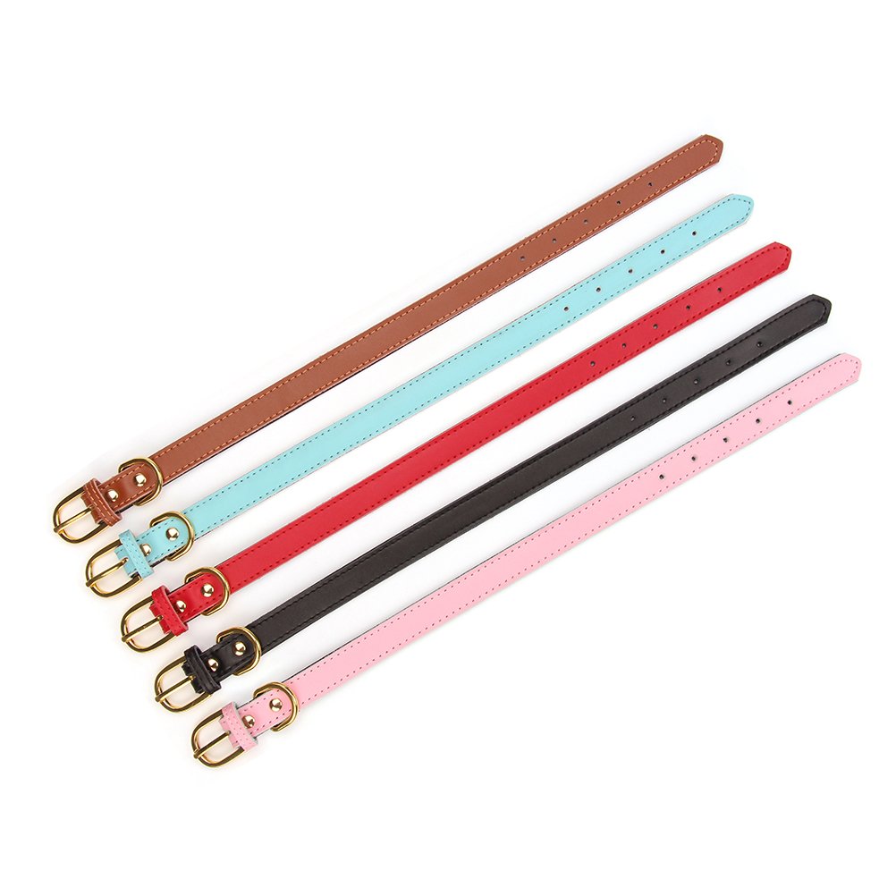 Aolove Basic Classic Padded Leather Pet Collars For Cats Puppy Small Medium Dogs (Large, Red)