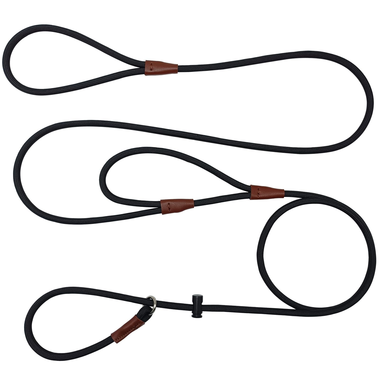 Yucforen Double Handle Slip Lead 8Ft Dog Leash, Anti Choke 1/4'' Nylon Rope Training Leash, Traffic Handle No-Pull Control Lead 