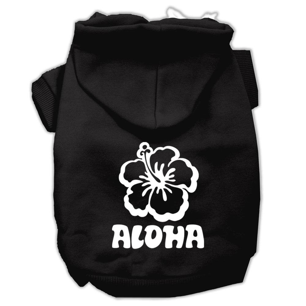 Pet, Dog & Cat Hoodie Screen Printed, &quot;Aloha Flower&quot; Black XS (0-3 lbs.)