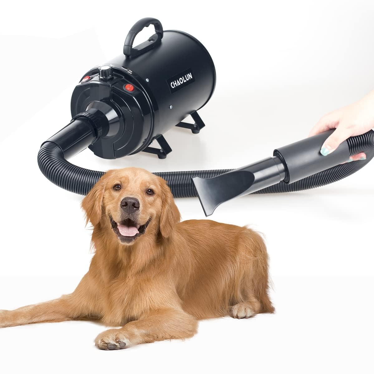 Chaolun Dog Dryer, Dog Blow Dryer, High Velocity Professional Pet Grooming Dryer, Dog Hair Dryer With Heater, Stepless Adjustable Speed, 3 Different Nozzles And A Comb, Black