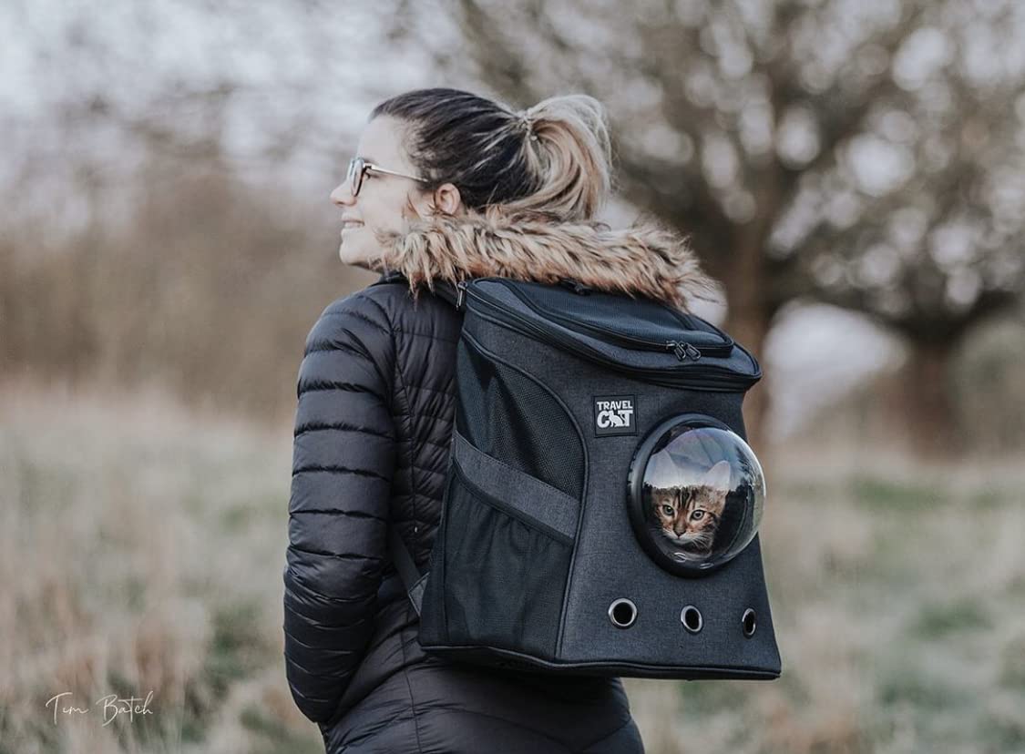 Fat Cat Backpack Carrier - Airline Approved Cat Carrier with Space Capsule Bubble for for Small Cats, Kitten - Premium Charcoal