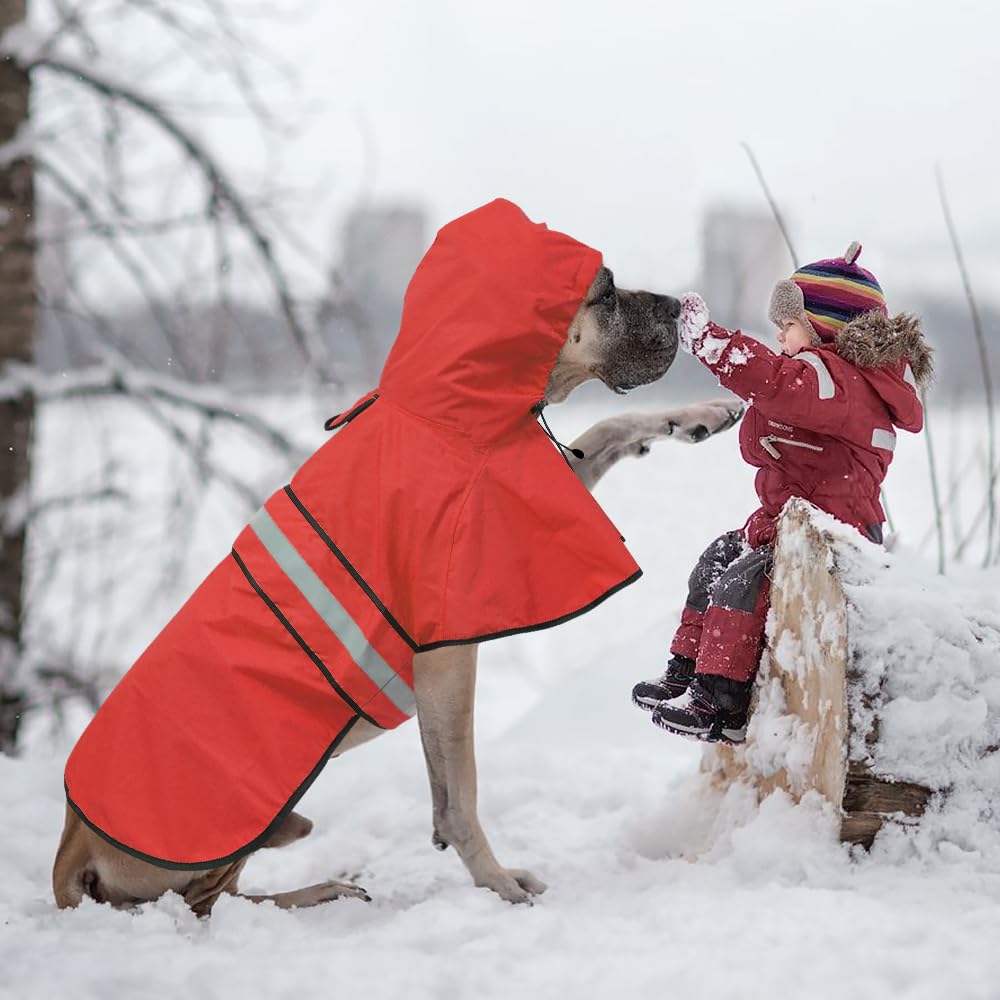 Ezierfy Waterproof Reflective Dog Raincoats - Adjustable Hooded Pet Rain Coat Jacket, Lightweight Dog Slicker Poncho For Small To X- Large Dogs And Puppies (Red, X-Large)