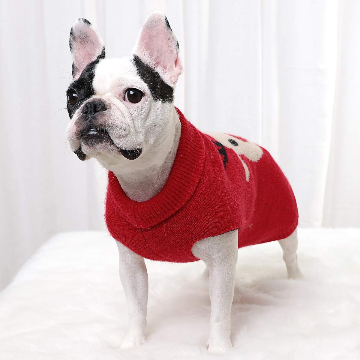 Zjyufy Christmas Dog Sweater For Small Dog Girl Sweater Xmas Soft Warm Turtleneck Dog Sweater Cute Reindeer Knitwear Winter Clot