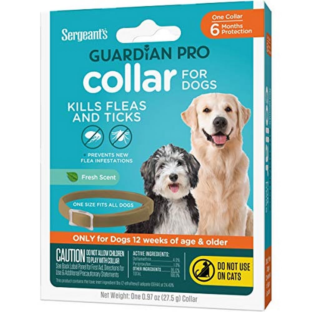 Sergeants Guardian Pro Flea & Tick Collar for Dogs, Kills Fleas & Ticks, Long Lasting Protection for 6 Months, Fresh Scent, One