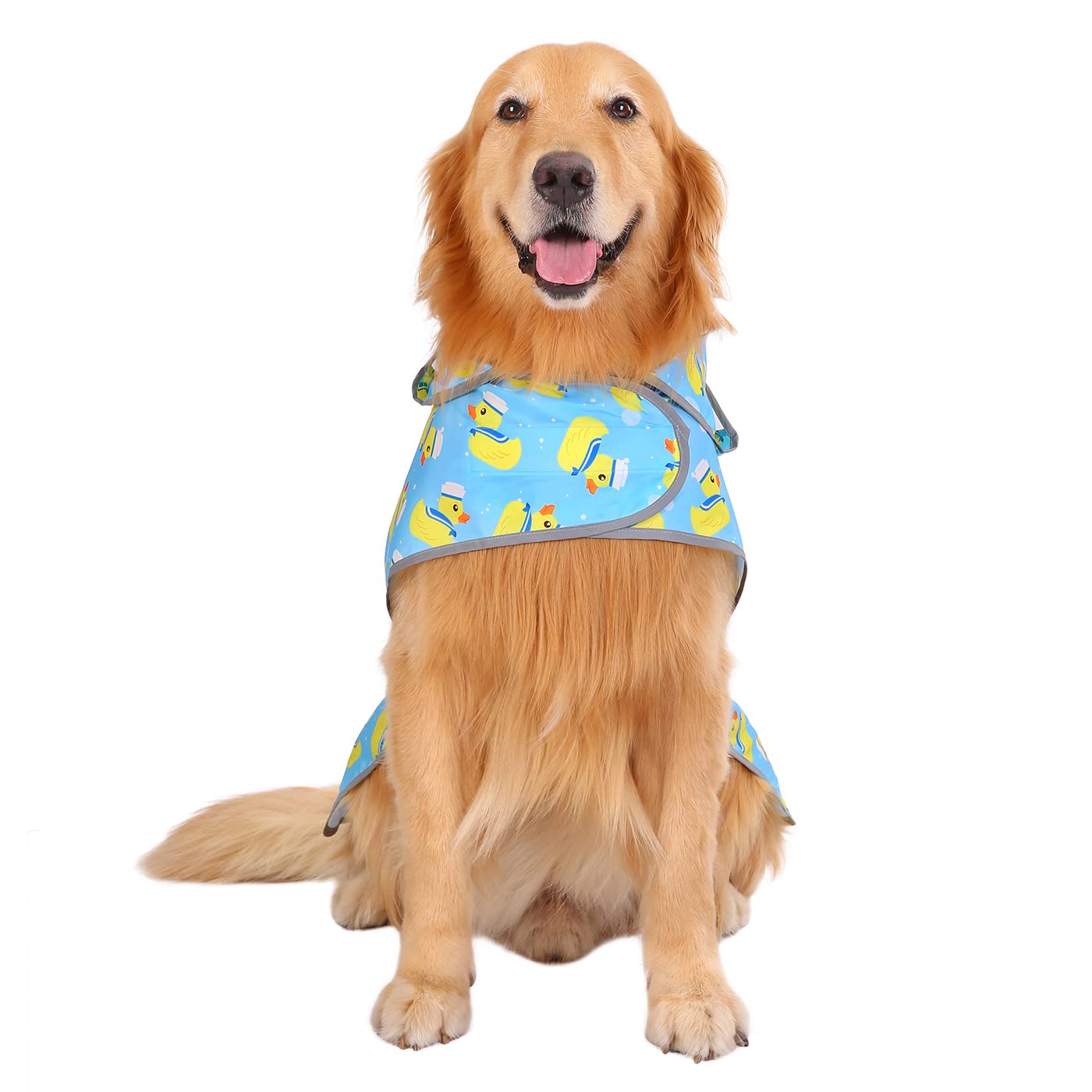 Hde Dog Raincoat With Clear Hood Rain Jacket Poncho For Small Medium Large Dogs Sailor Ducks Blue - Xxl
